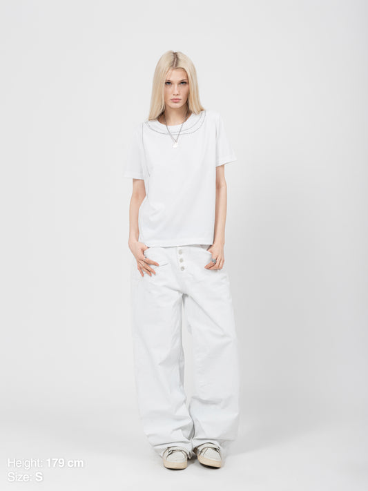 ROUND NECK TEE - WHITE WIRED