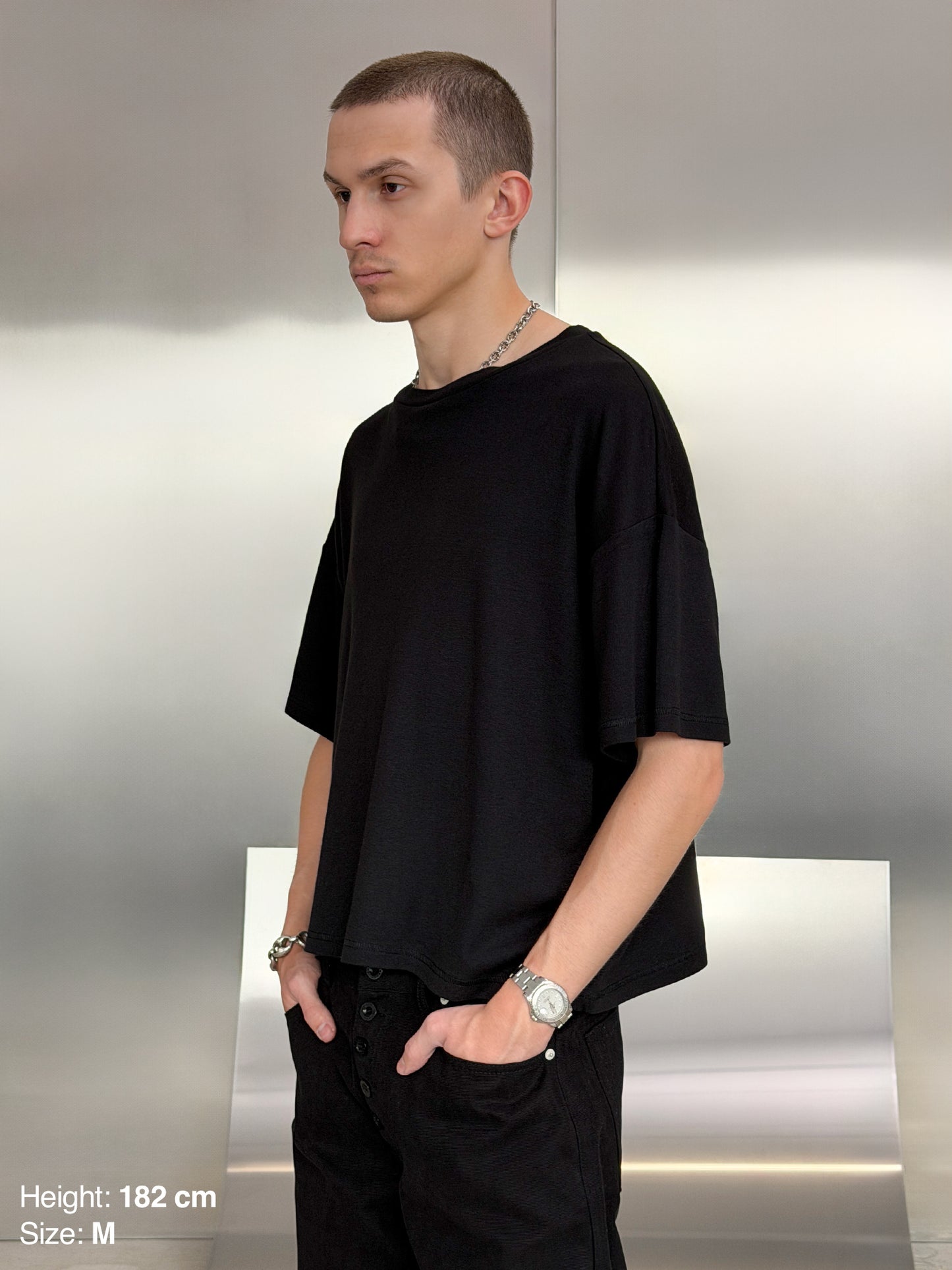 RIB BAGGY TEE - BLACK