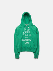 RIPPED COLLAR HOODIE - GREEN KEEP CALM