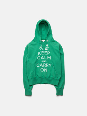 RIPPED COLLAR HOODIE - GREEN KEEP CALM