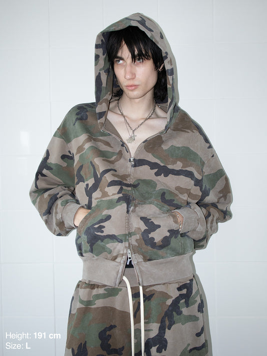 THE BLANC ZIP HOODIE - VINTAGE CAMO