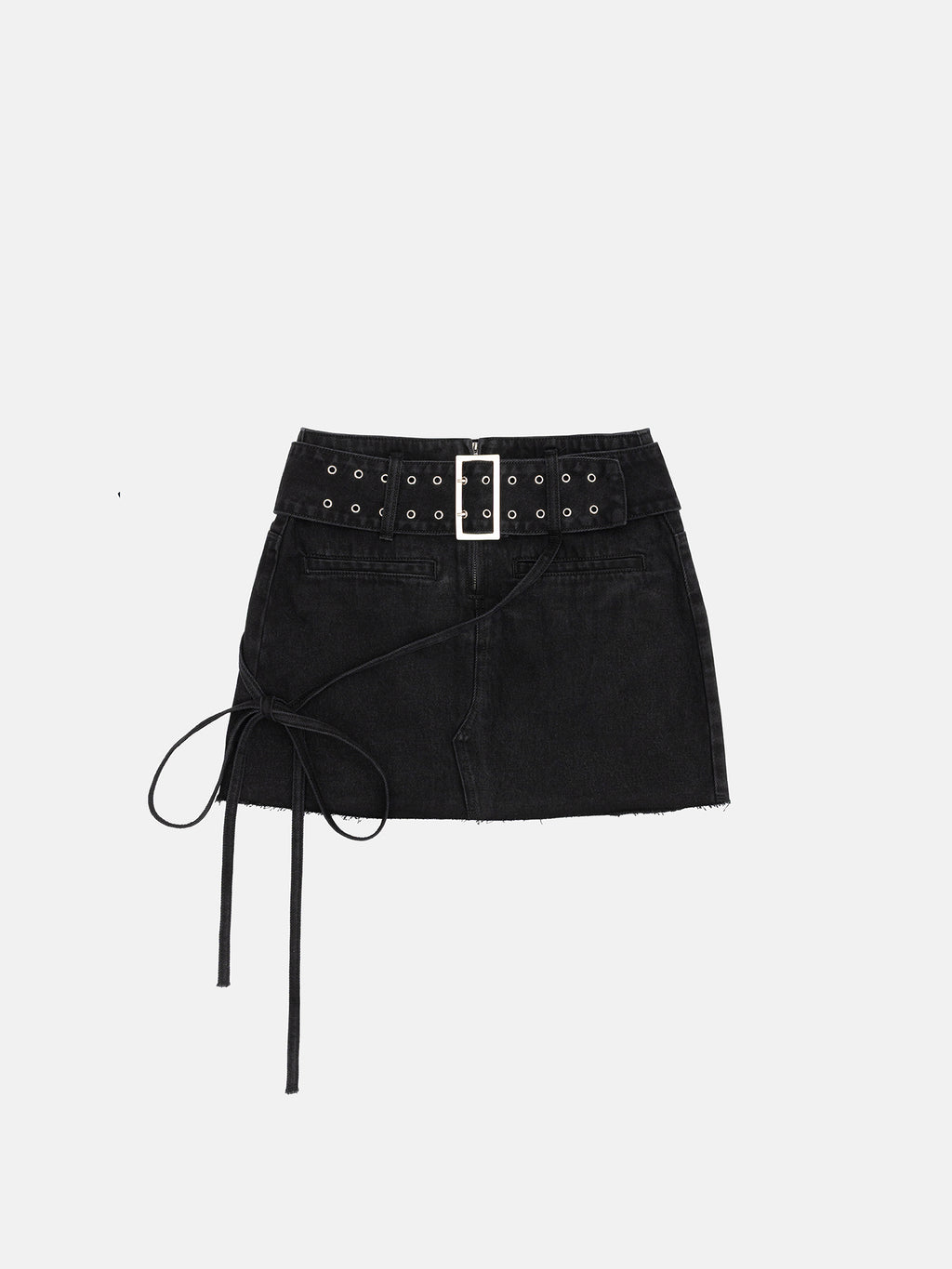 BLACK WASHED DENIM BELTED MINI