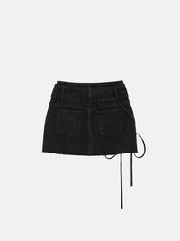 BLACK WASHED DENIM BELTED MINI