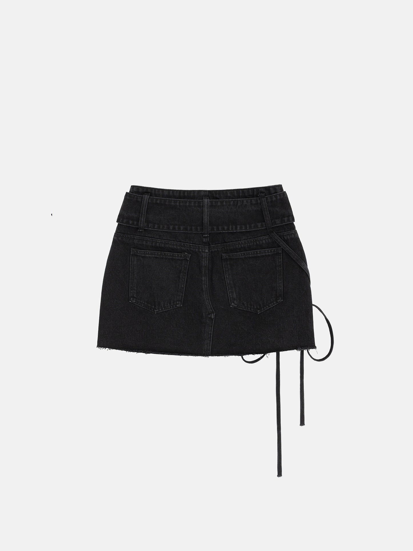 BLACK WASHED DENIM BELTED MINI