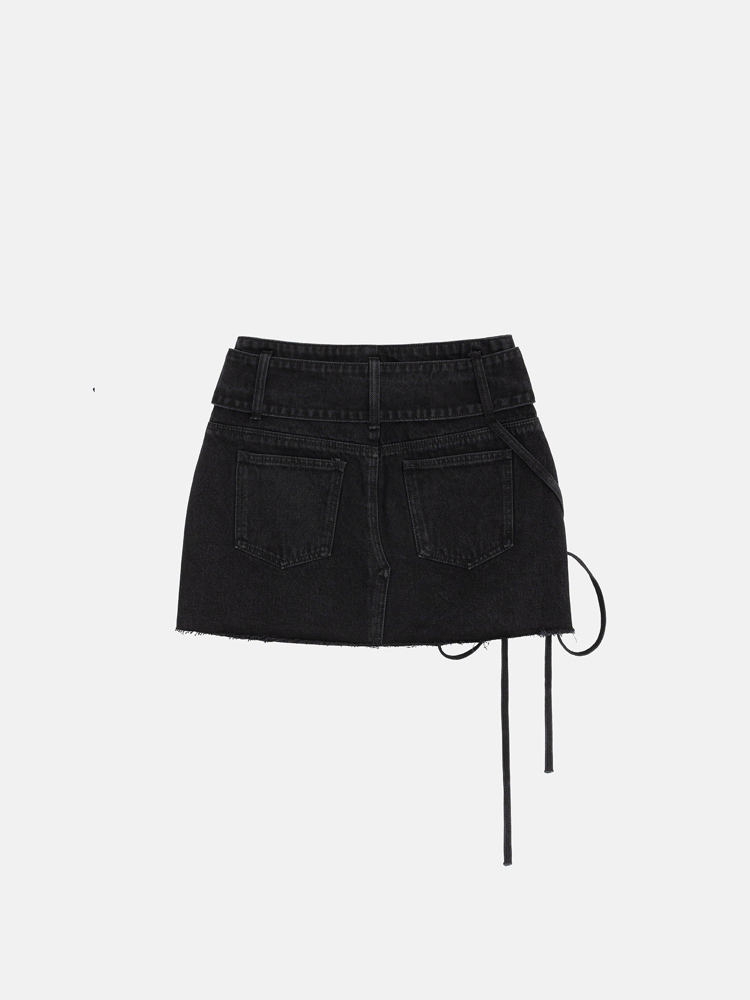 BLACK WASHED DENIM BELTED MINI