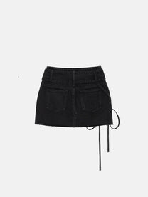 BLACK WASHED DENIM BELTED MINI