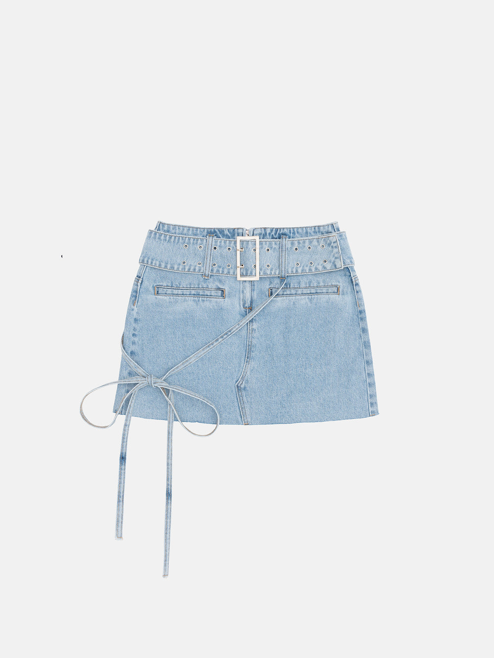 BLUE WASHED DENIM BELTED MINI