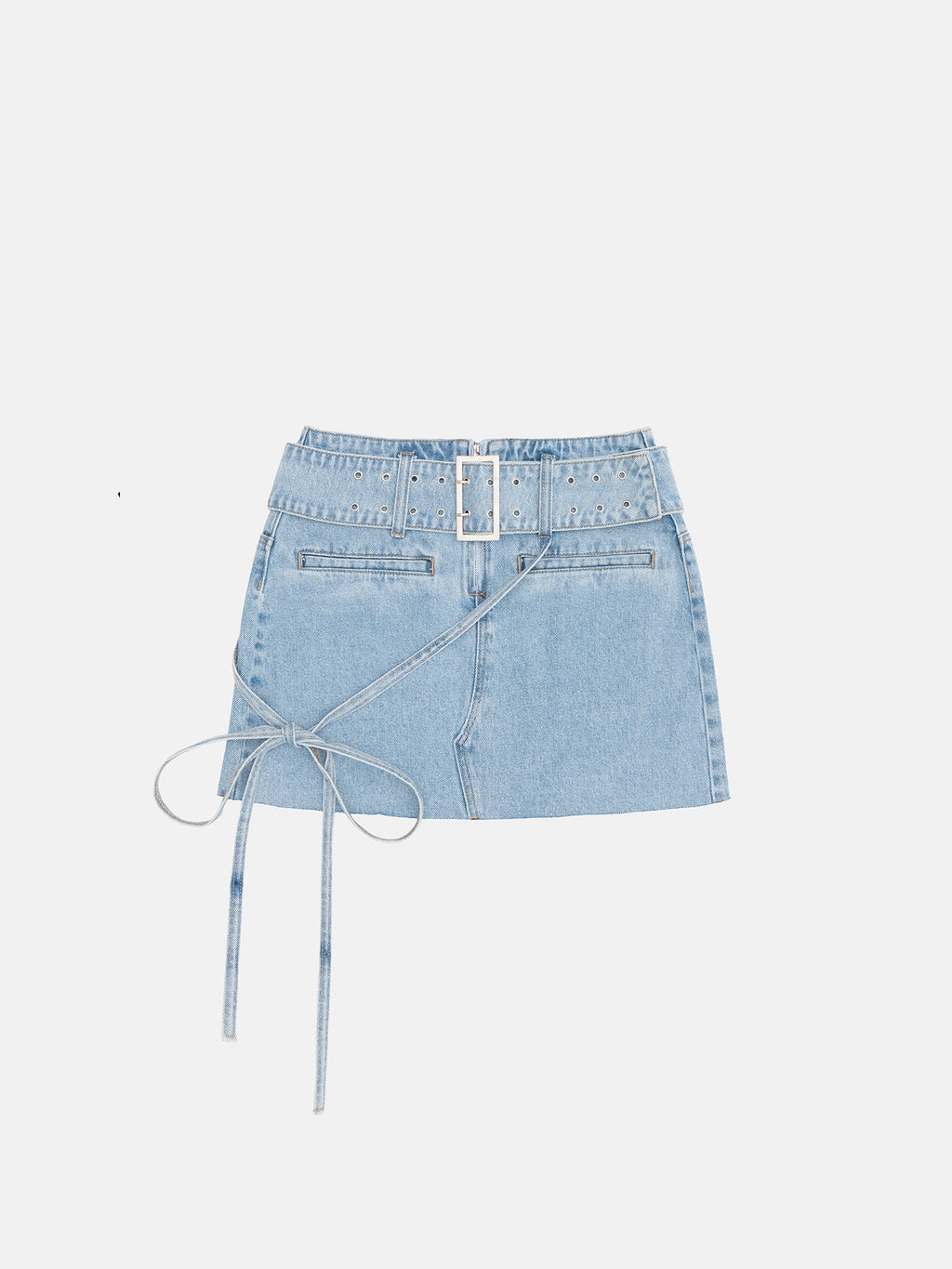 BLUE WASHED DENIM BELTED MINI