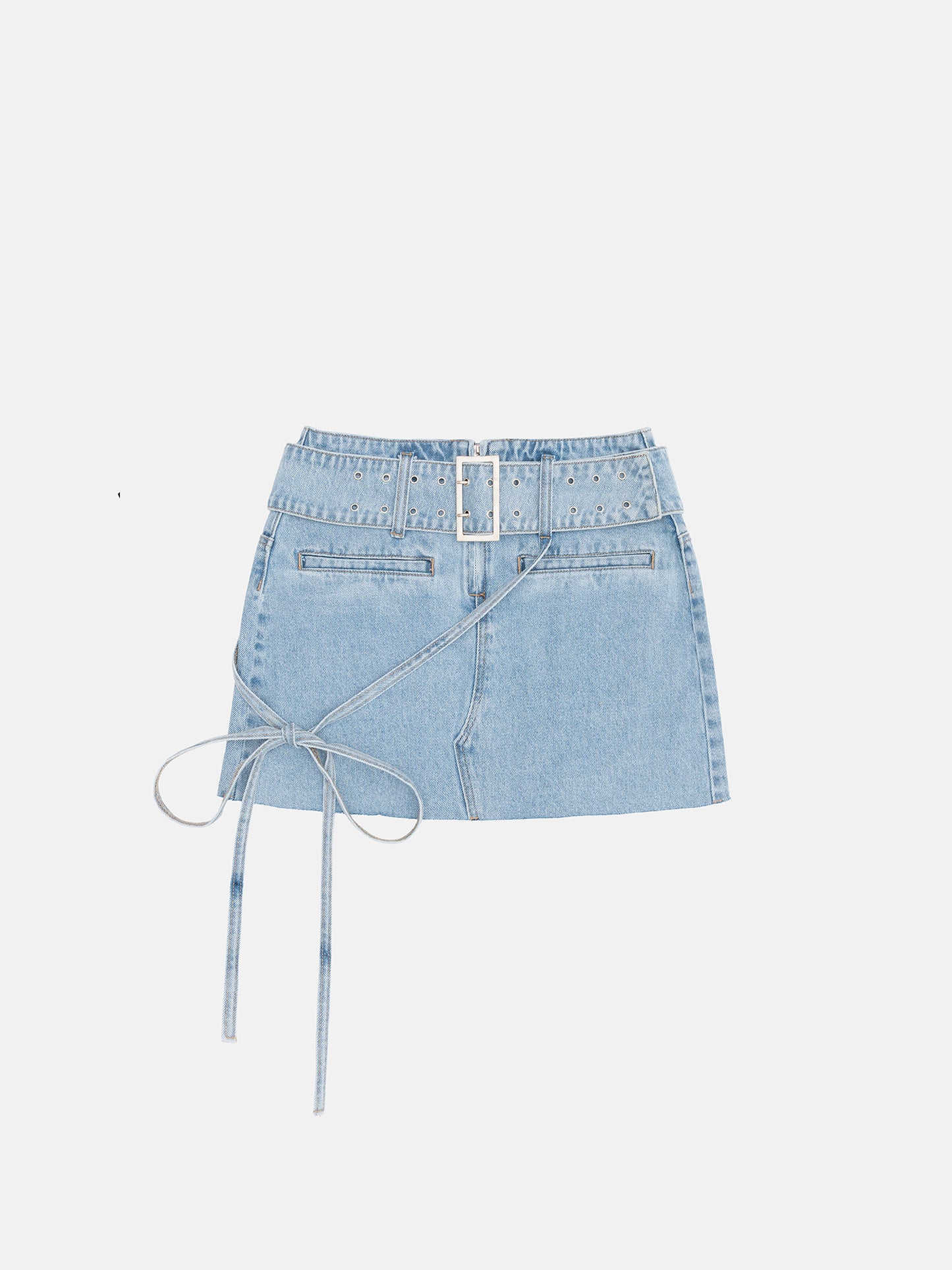BLUE WASHED DENIM BELTED MINI