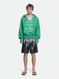 RIPPED COLLAR HOODIE - GREEN KEEP CALM
