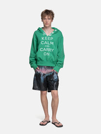 RIPPED COLLAR HOODIE - GREEN KEEP CALM