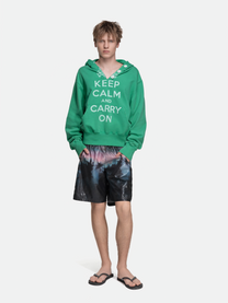 RIPPED COLLAR HOODIE - GREEN KEEP CALM