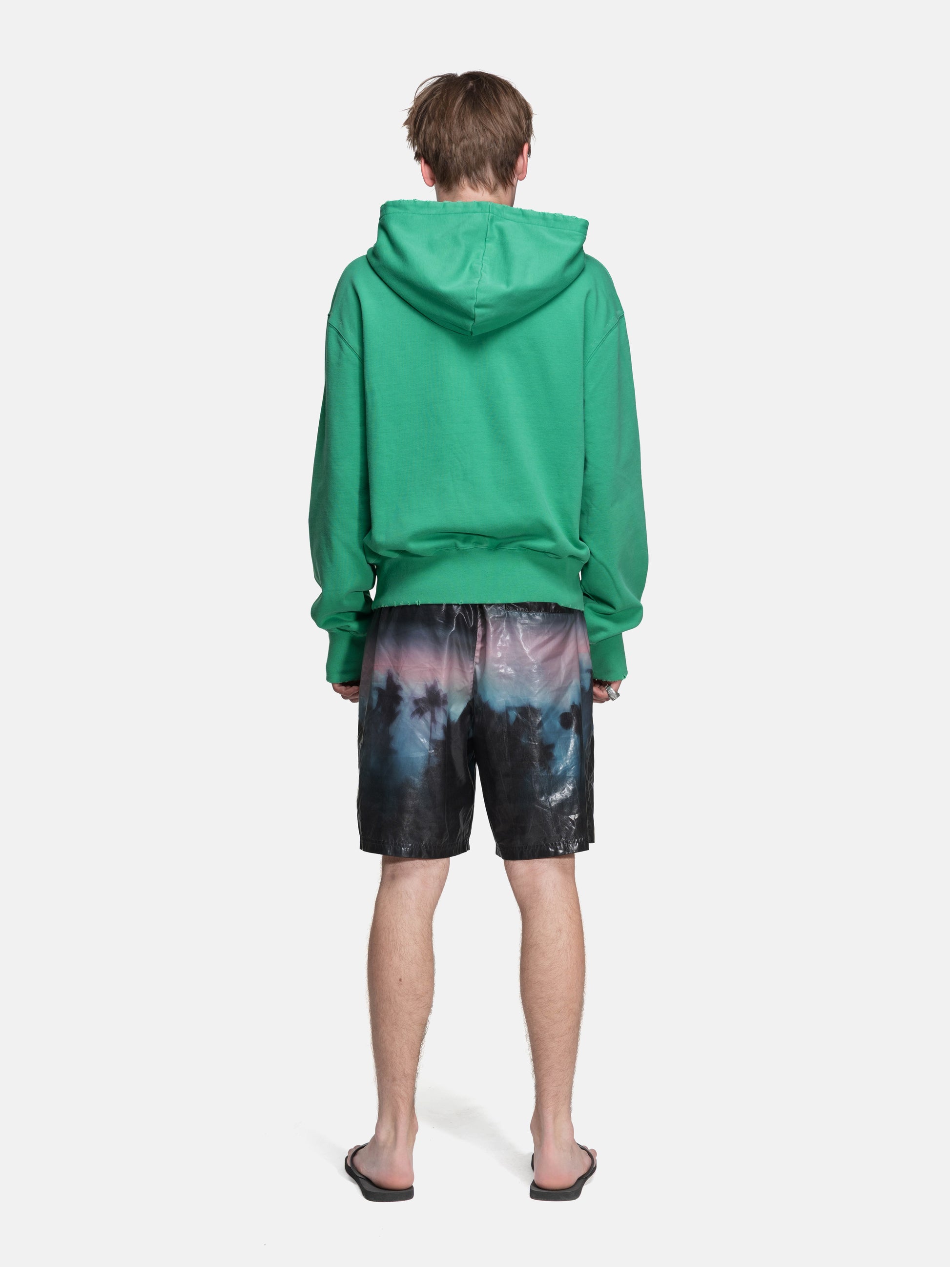 RIPPED COLLAR HOODIE - GREEN KEEP CALM