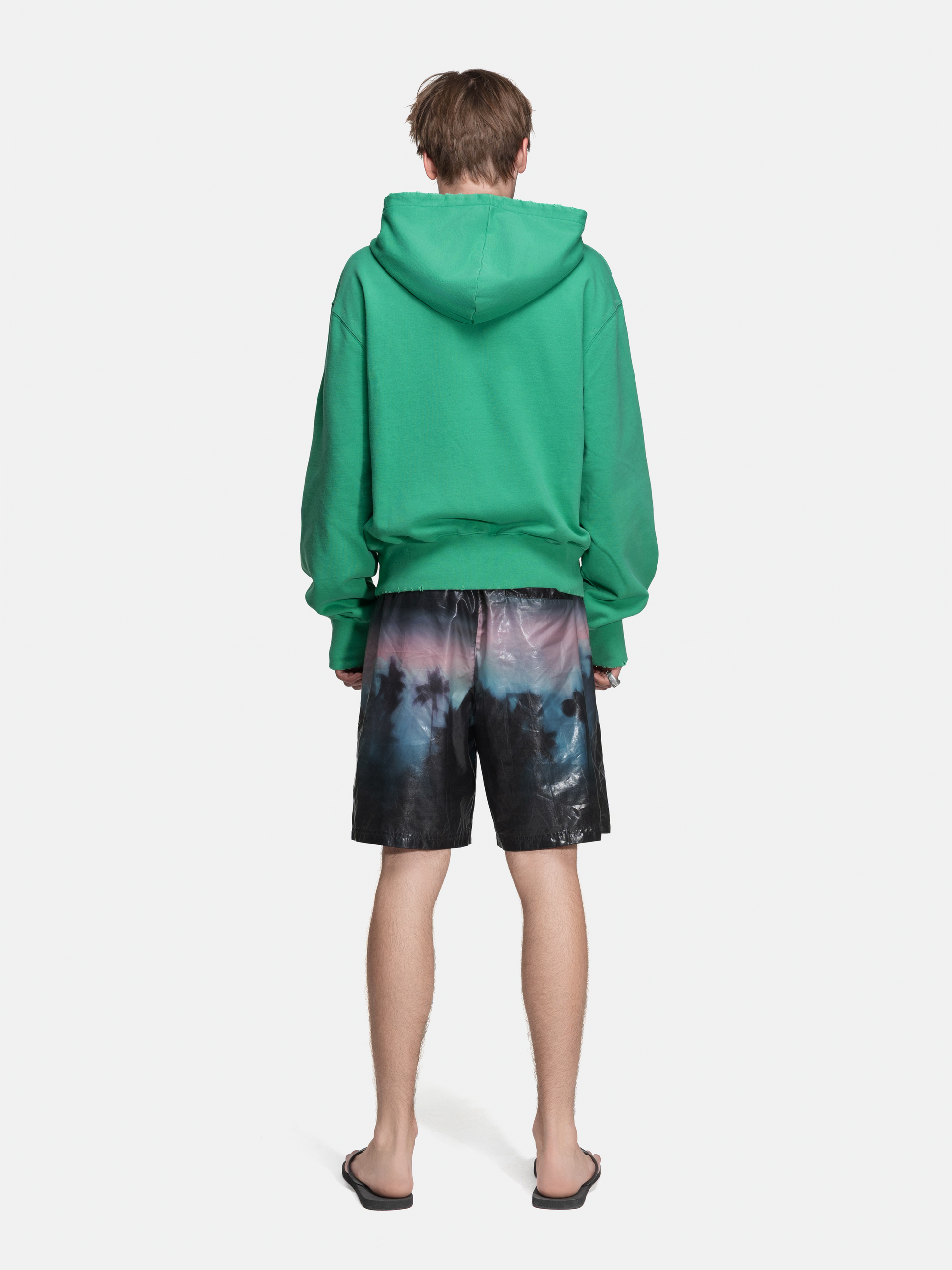RIPPED COLLAR HOODIE - GREEN KEEP CALM