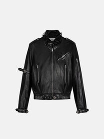 LEDERJACKE MIT RIEMEN – SCHWARZ