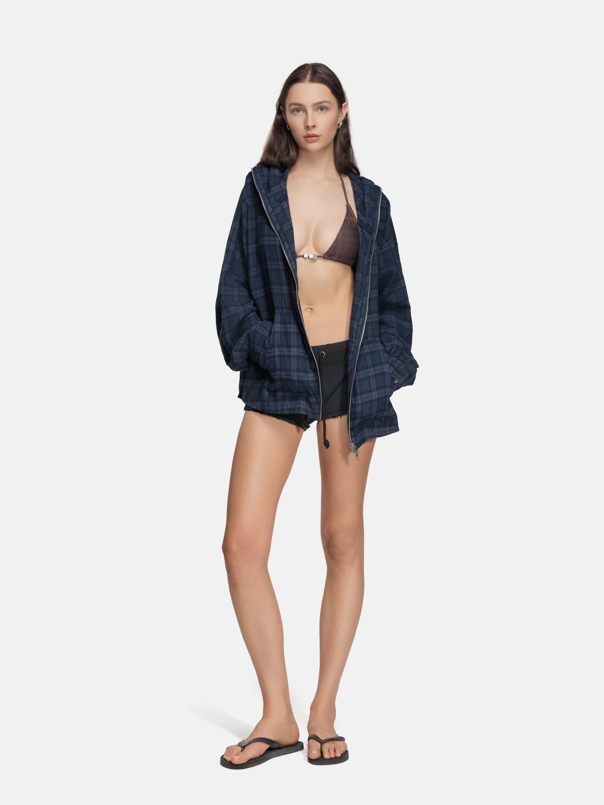 FLANNEL HOODIE - NAVY