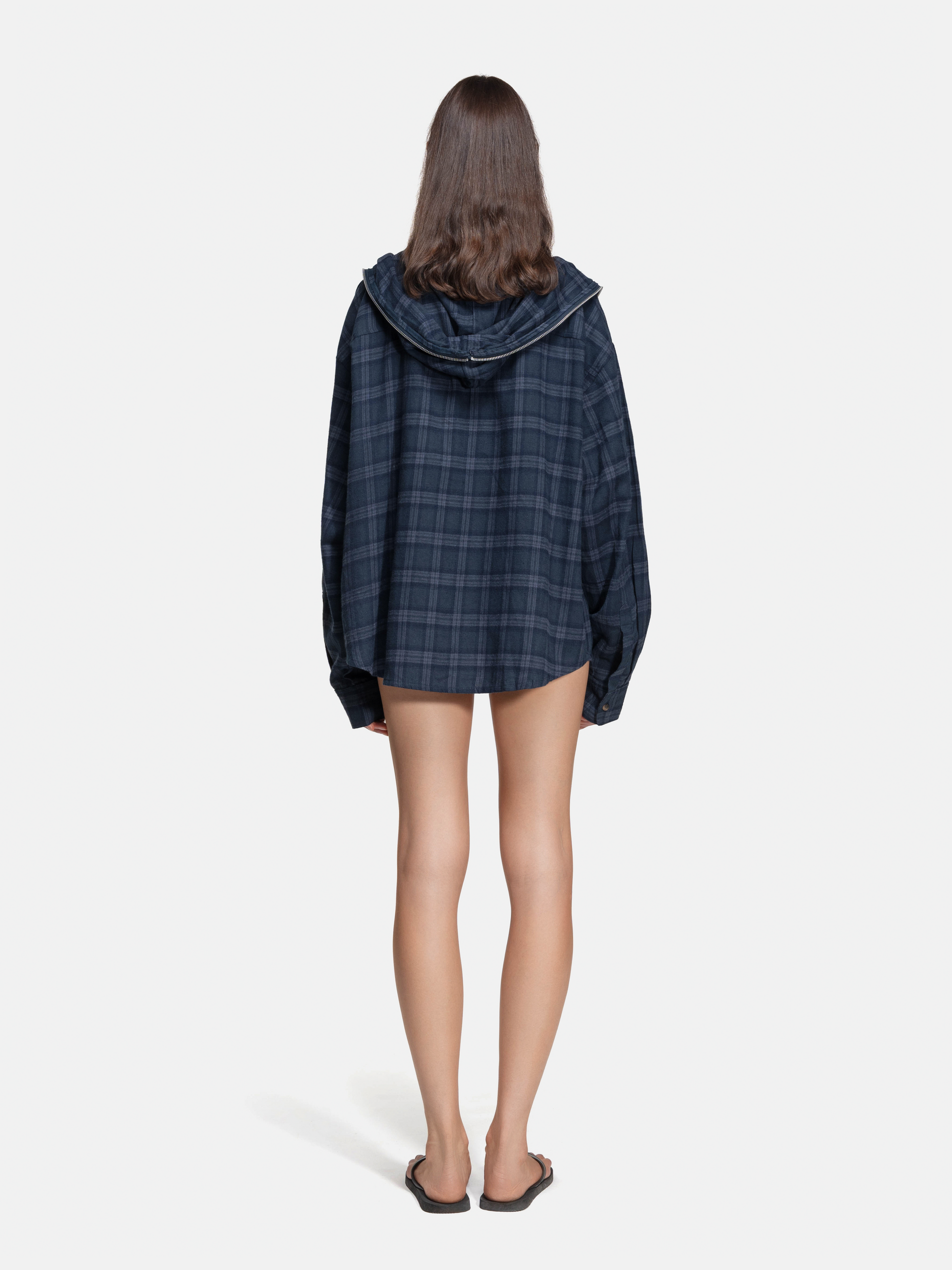 FLANNEL HOODIE - NAVY