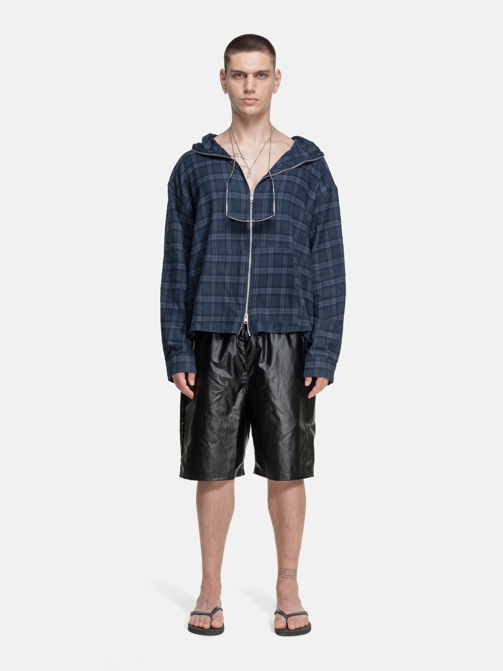 FLANEL HOODIE - NAVY