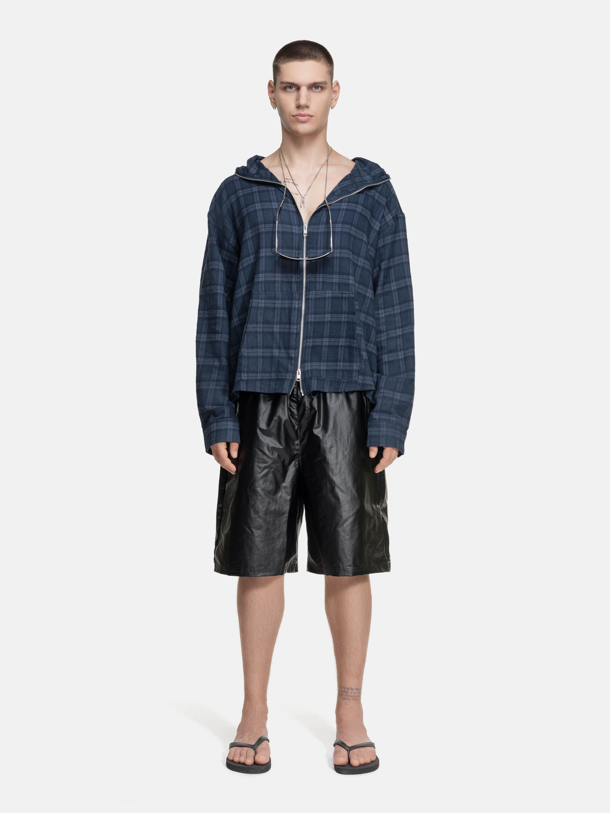 FLANNEL HOODIE - NAVY