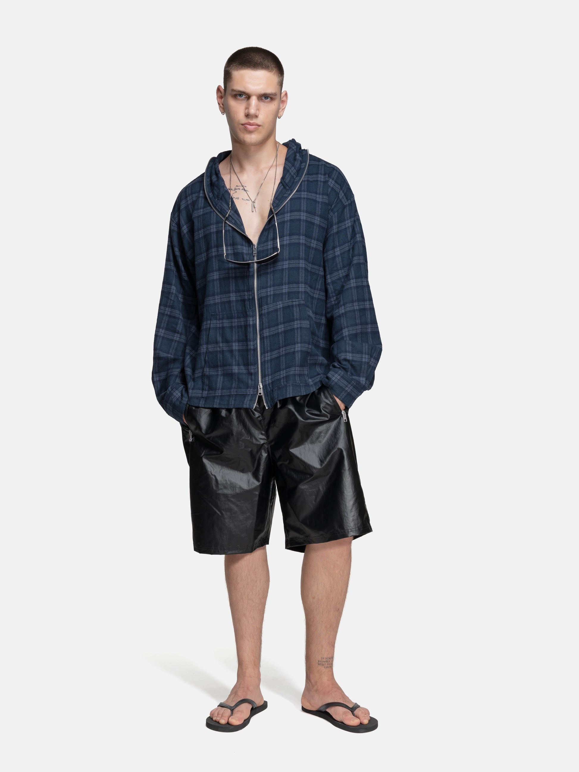 FLANEL HOODIE - NAVY