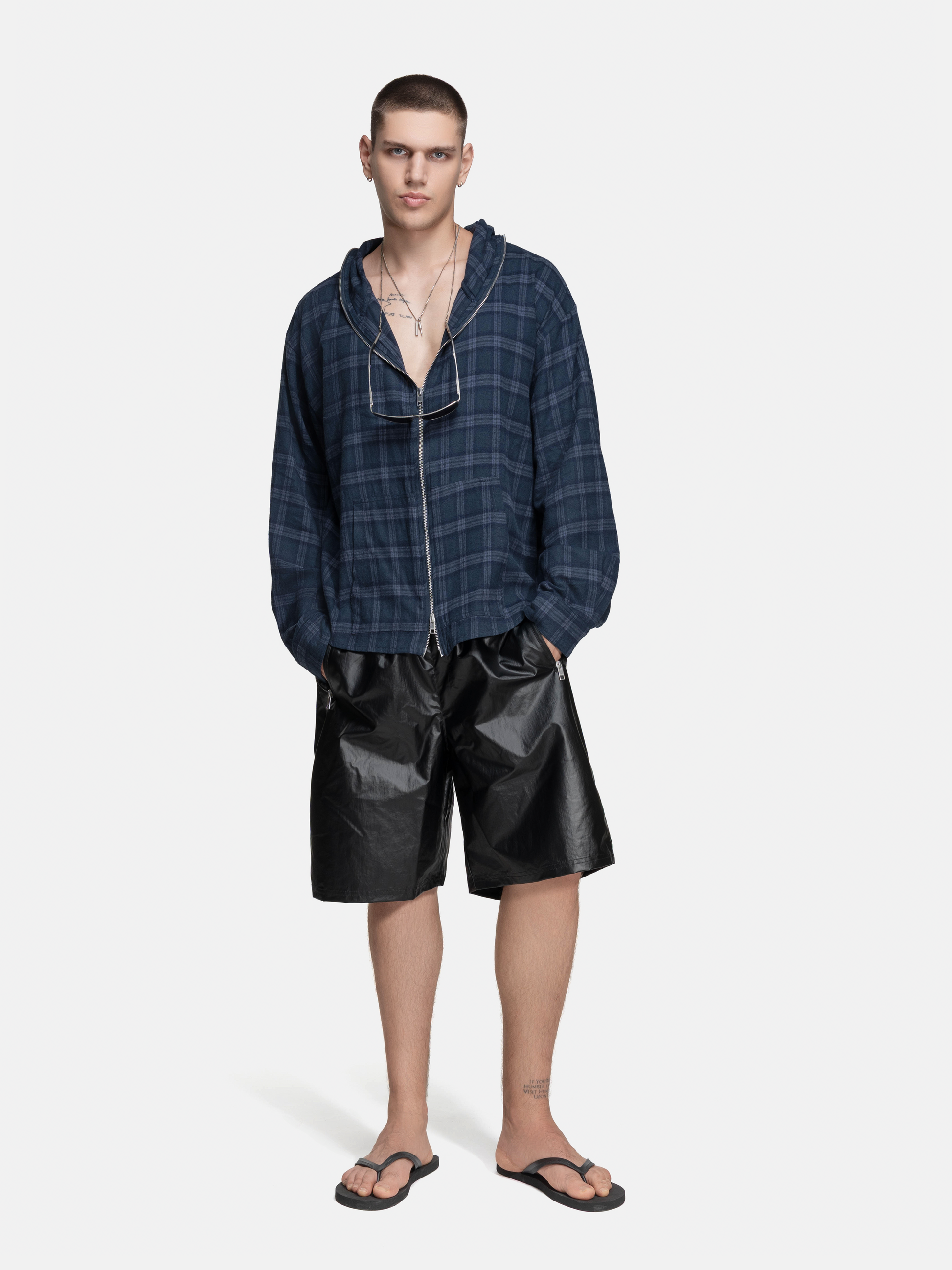 FLANNEL HOODIE - NAVY