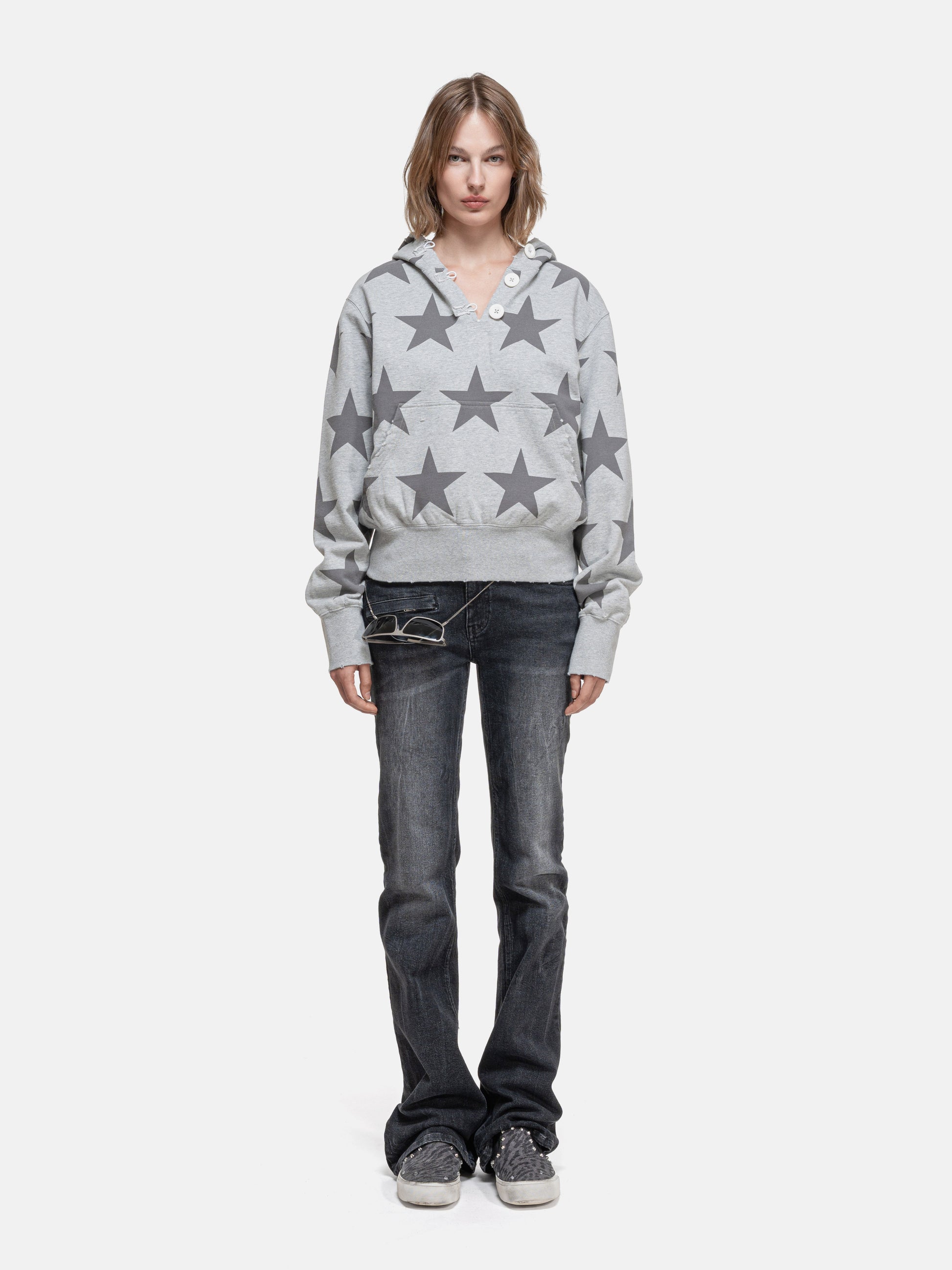 RIPPED COLLAR HOODIE - STARS