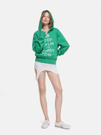 RIPPED COLLAR HOODIE - GREEN KEEP CALM
