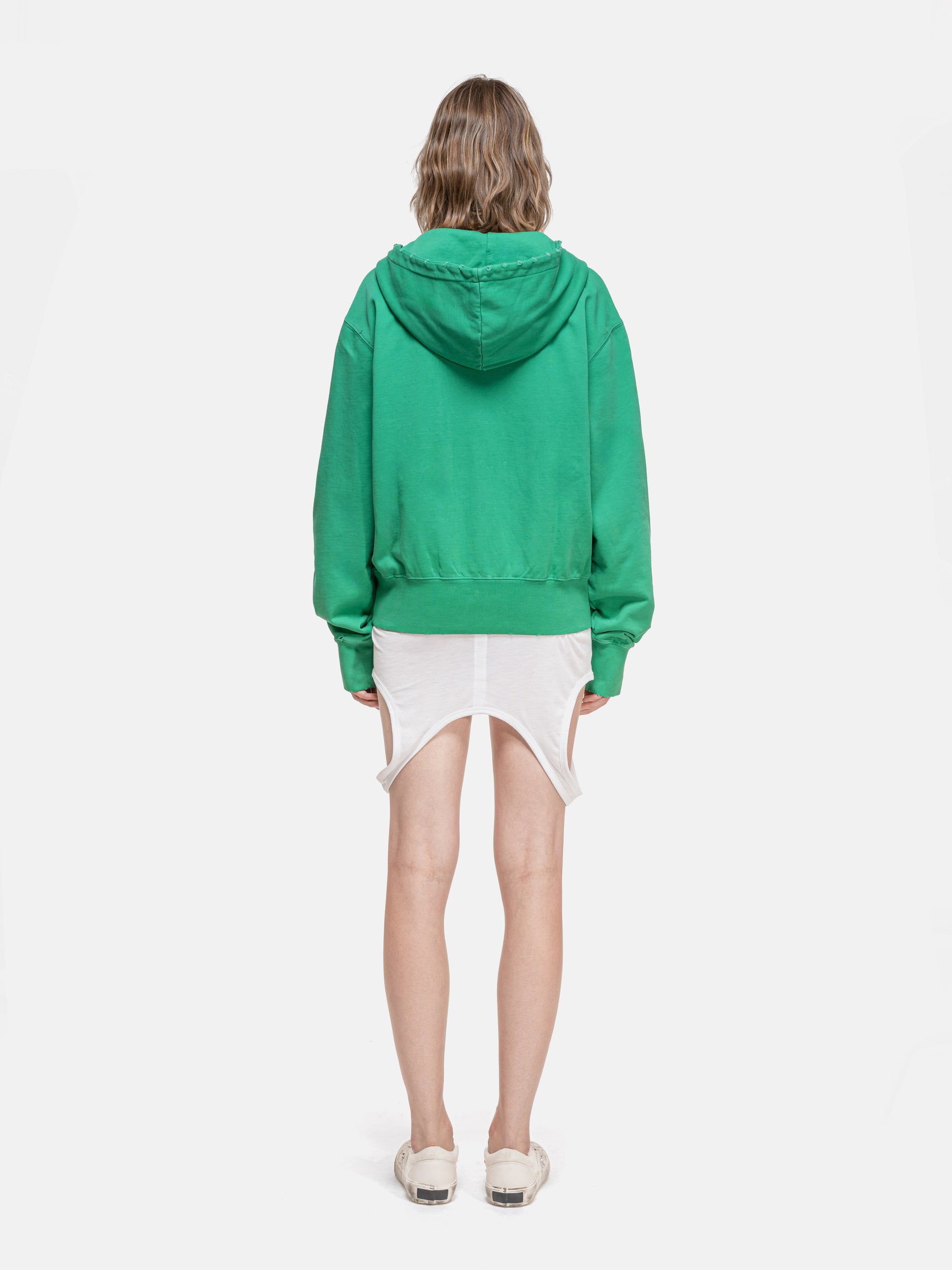RIPPED COLLAR HOODIE - GREEN KEEP CALM