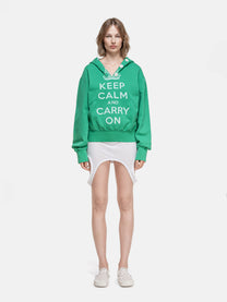 RIPPED COLLAR HOODIE - GREEN KEEP CALM