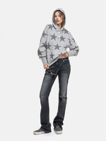 RIPPED COLLAR HOODIE - STARS