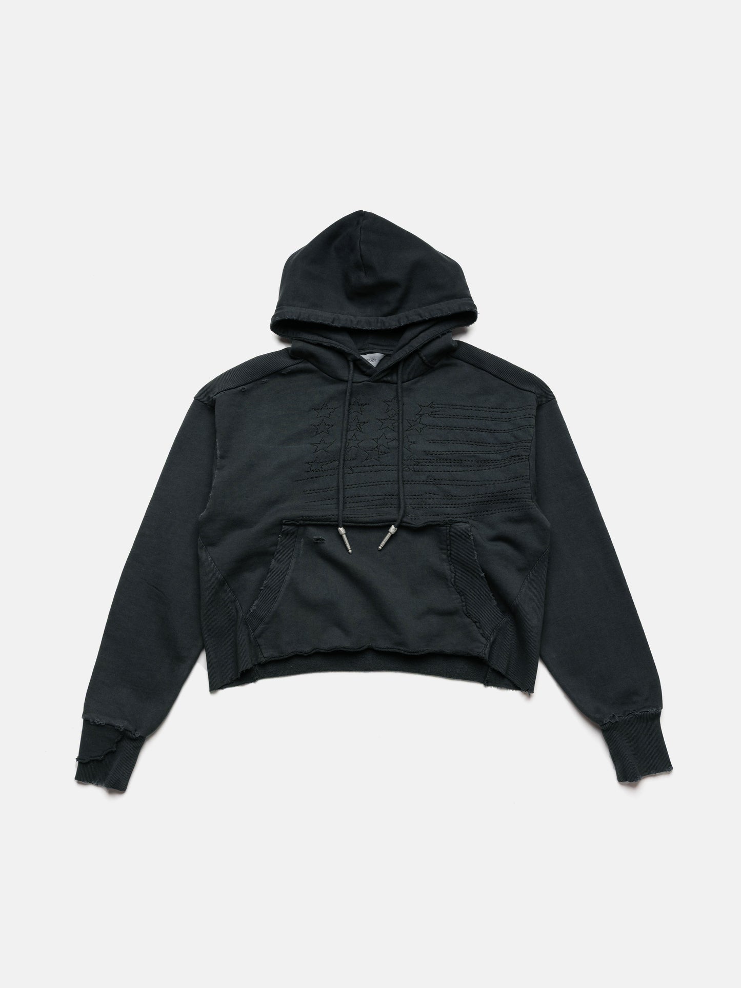PANEL HOODIE - GARMENT DYED BLACK