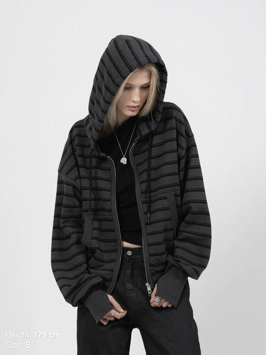 2010 ZIP HOODIE – SCHWARZ GESTREIFT