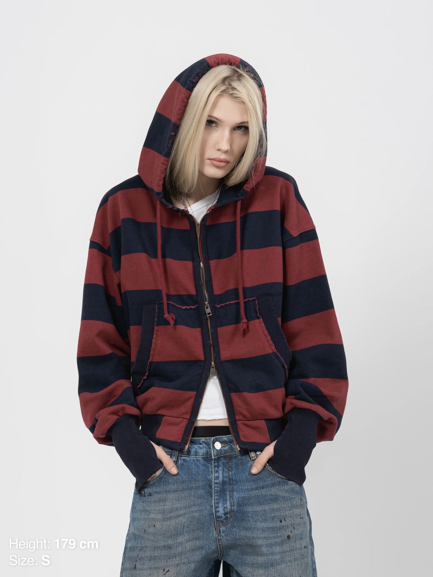2010 ZIP HOODIE - BLUE/RED STRIPED