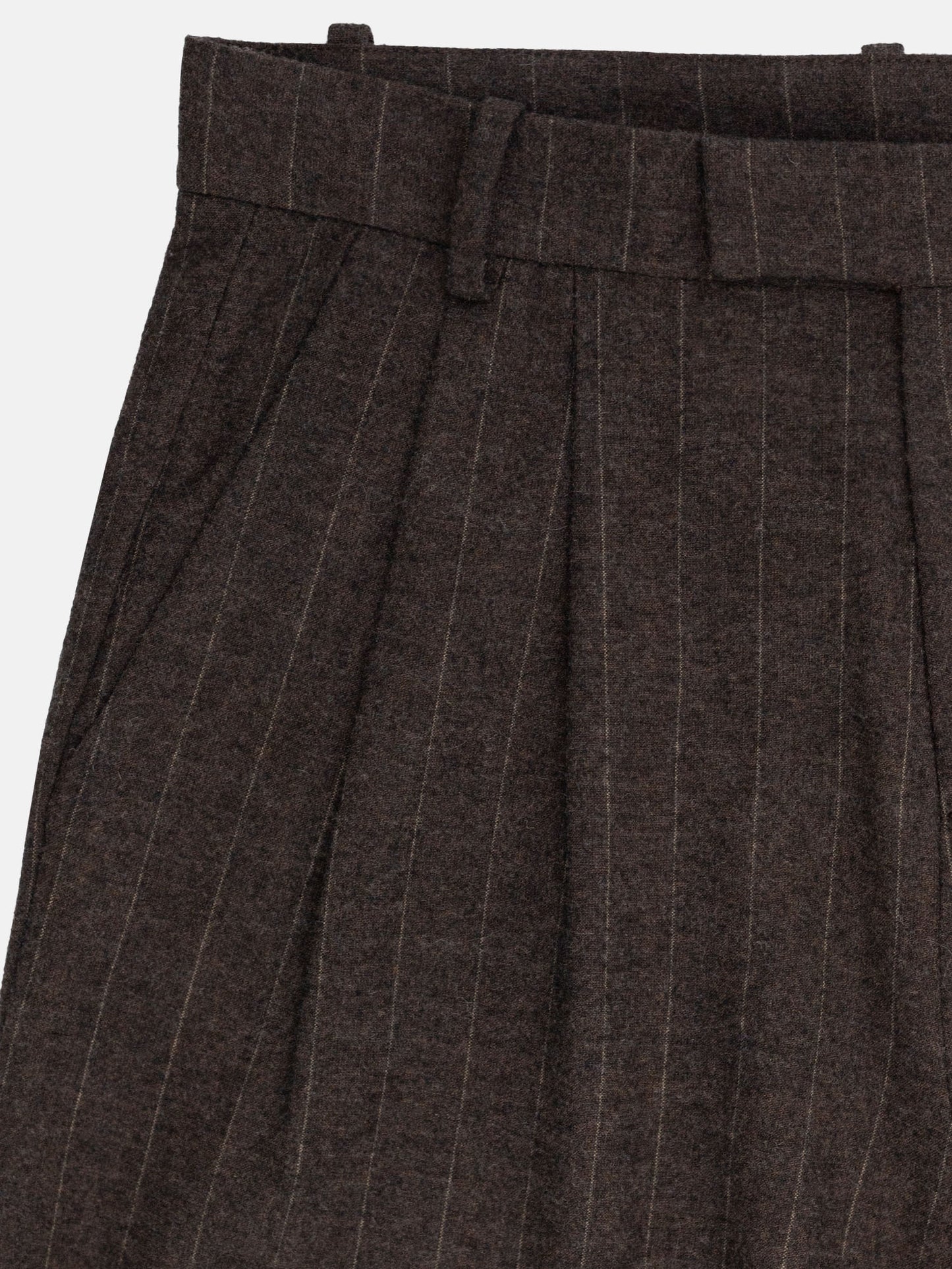 PINSTRIPE PLEATED PANTS - BROWN