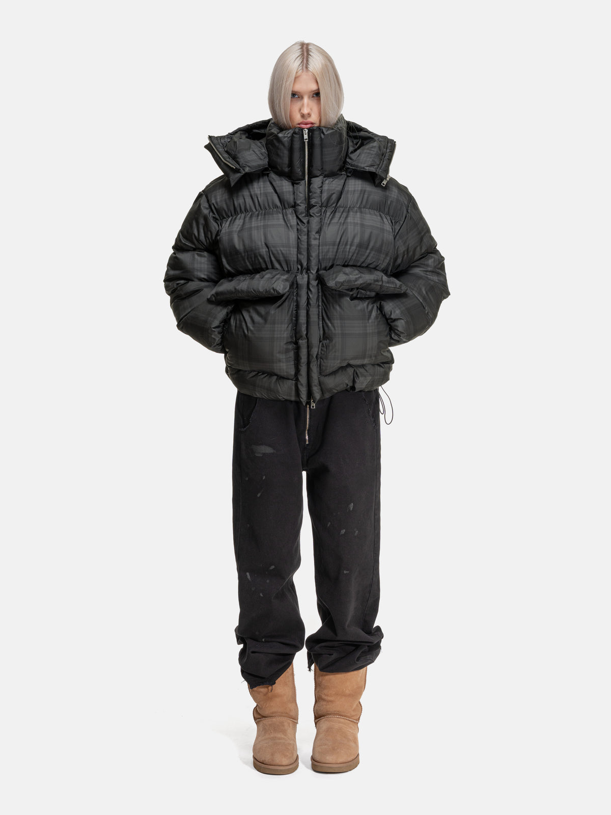 PUFFY JACKET - BLACK CHECKERED