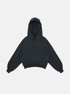 RETRO DRAWSTRING HOODIE - BLACK