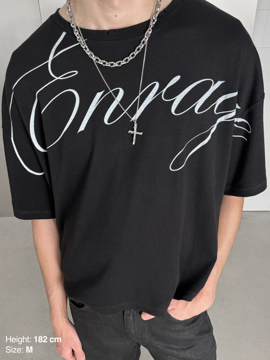 RIB BAGGY TEE SCRIPT - BLACK