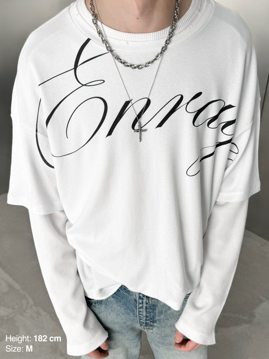 RIB BAGGY TEE SCRIPT - WHITE