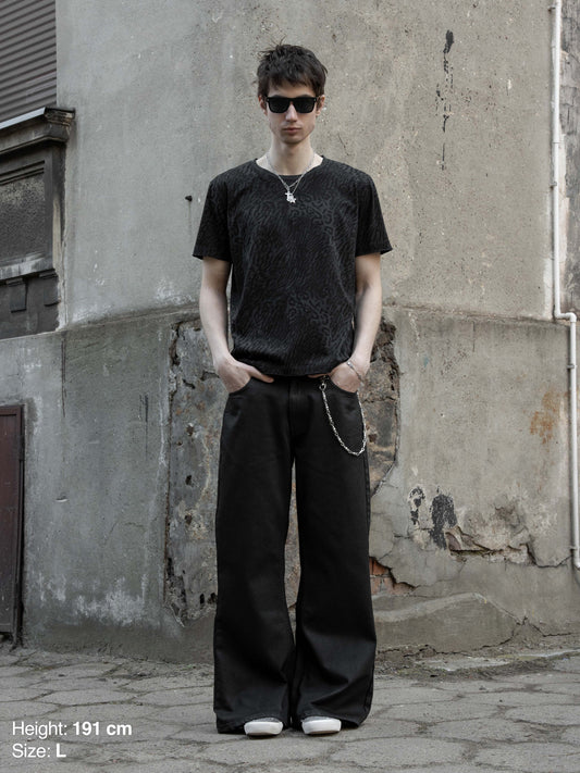 ROUND NECK TEE - BLACK LEOPARD