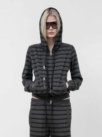 SLIM ZIP HOODIE - BLACK STRIPED