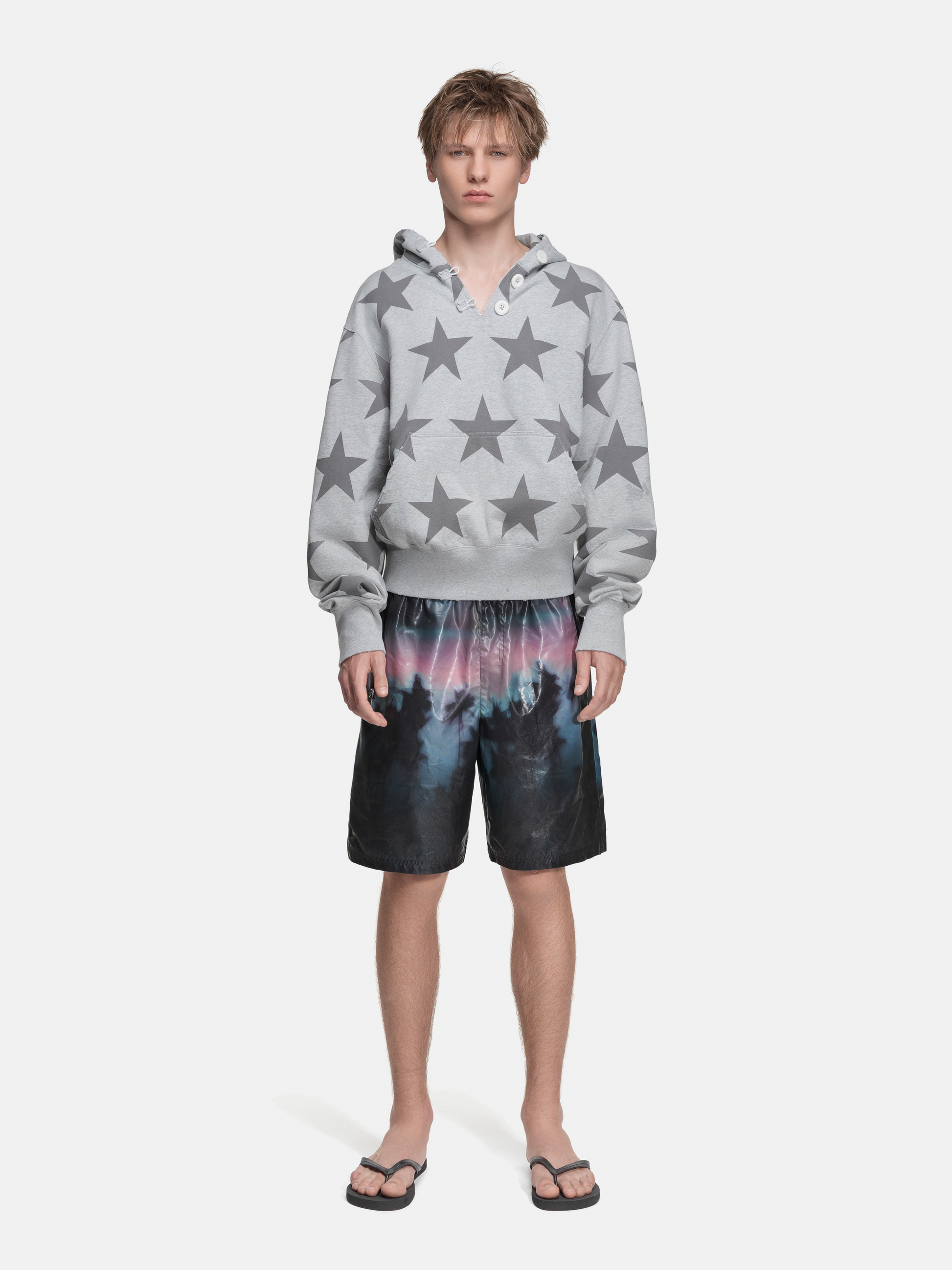 RIPPED COLLAR HOODIE - STARS