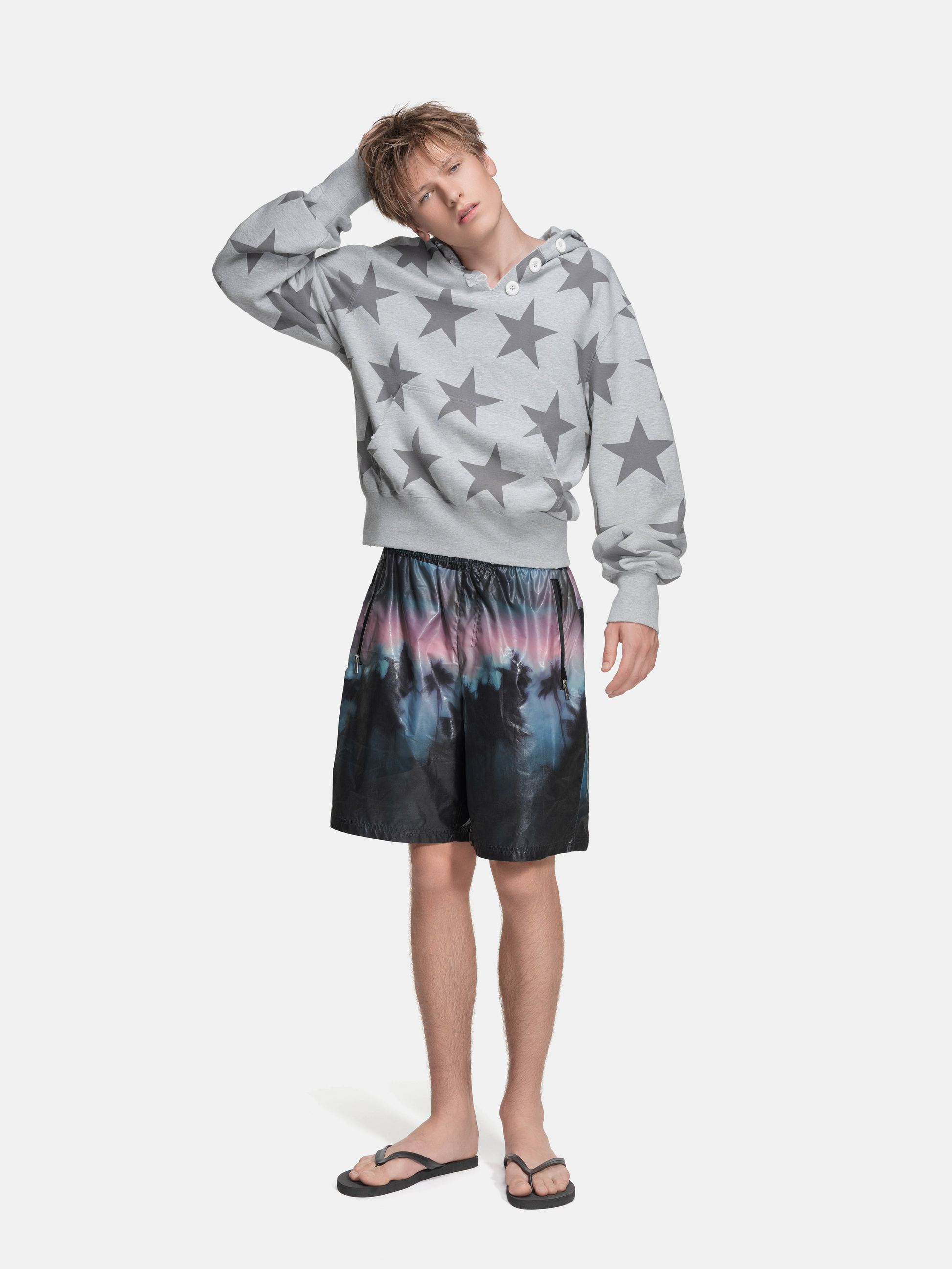 RIPPED COLLAR HOODIE - STARS