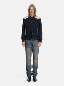 SLIM STRAIGHT JEANS - COATED WASHED BLUE DENIM