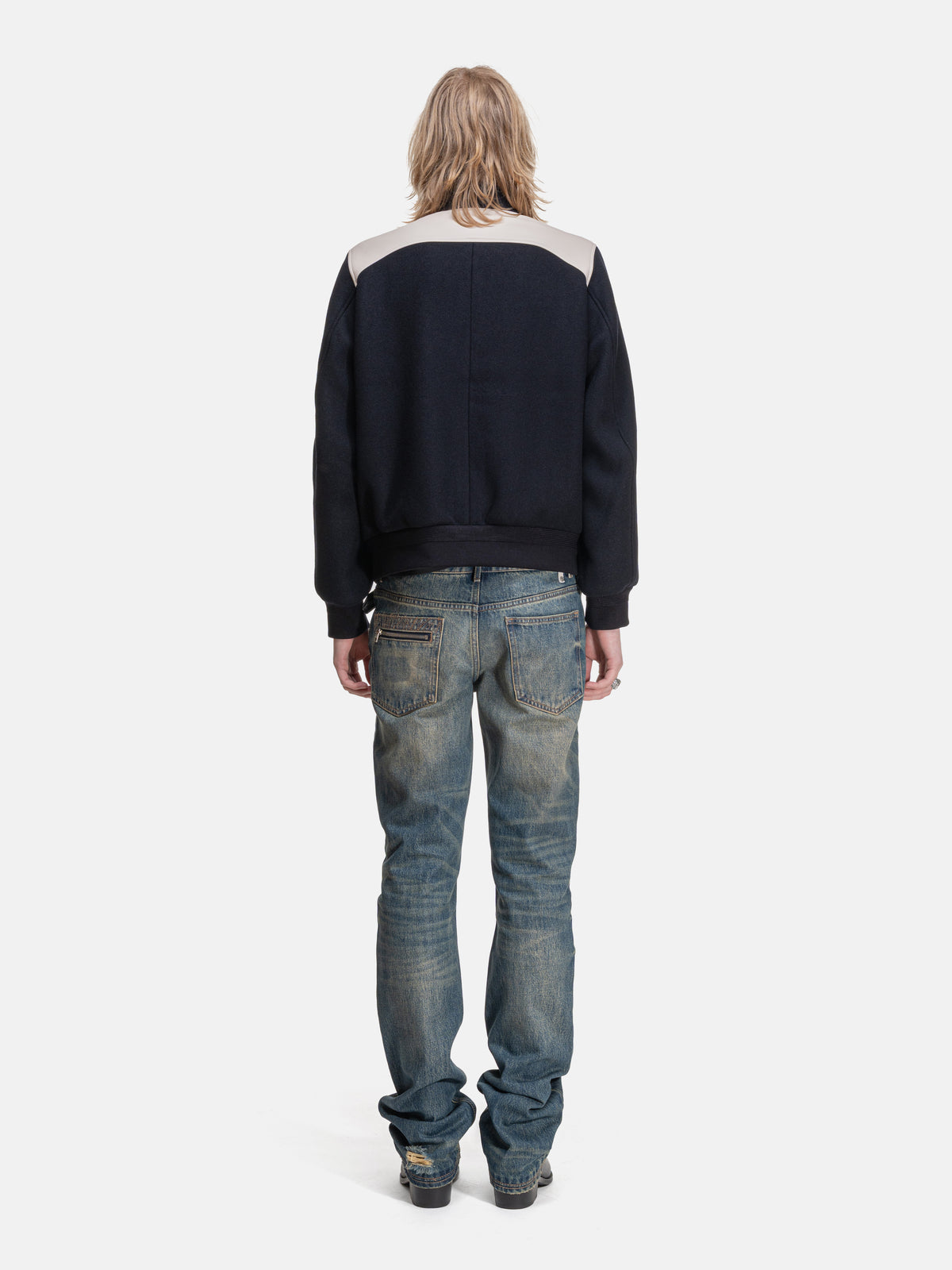 SLIM STRAIGHT JEANS - COATED WASHED BLUE DENIM