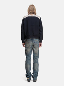 SLIM STRAIGHT JEANS - COATED WASHED BLUE DENIM