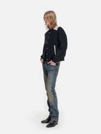 SLIM STRAIGHT JEANS - COATED WASHED BLUE DENIM