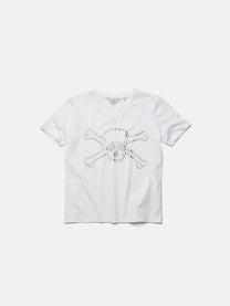 V-NECK TEE - WHITE STUDDED SKULL