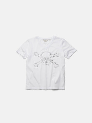 V-NECK TEE - WHITE STUDDED SKULL