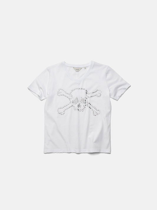 V-NECK TEE - WHITE STUDDED SKULL