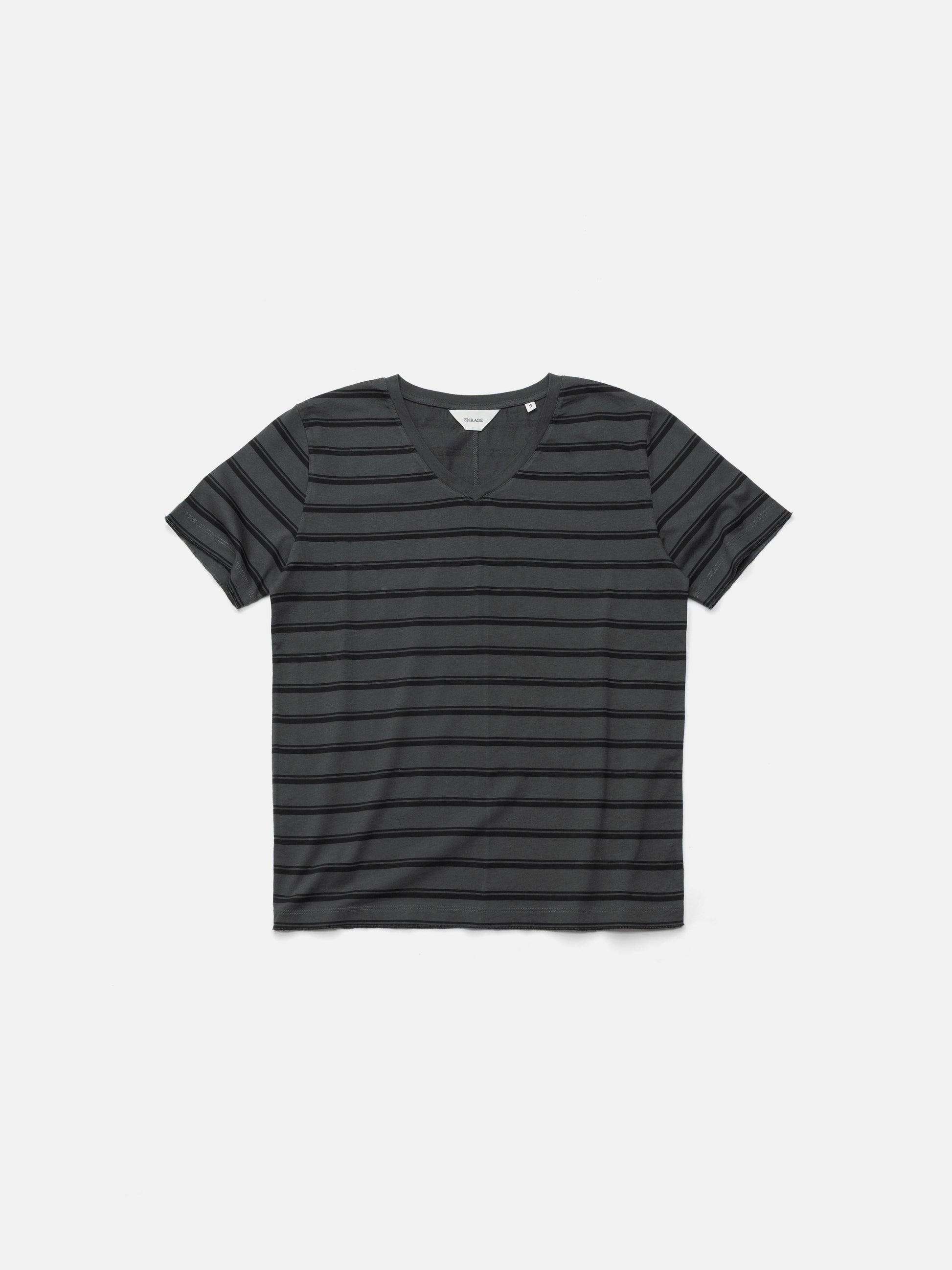 V-NECK TEE - BLACK STRIPED